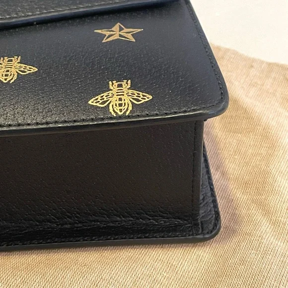 Gucci Sylvie Bee Star Medium Black Leather Extra Ribbon Strap Mint condition - Picture 13 of 14